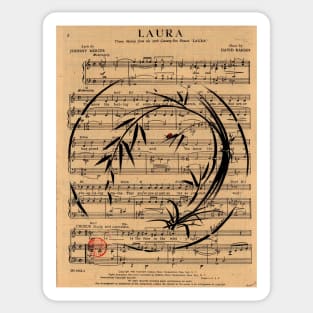 Laura - Sumie Enso Ink Brush Painting on Vintage Sheet Music Sticker